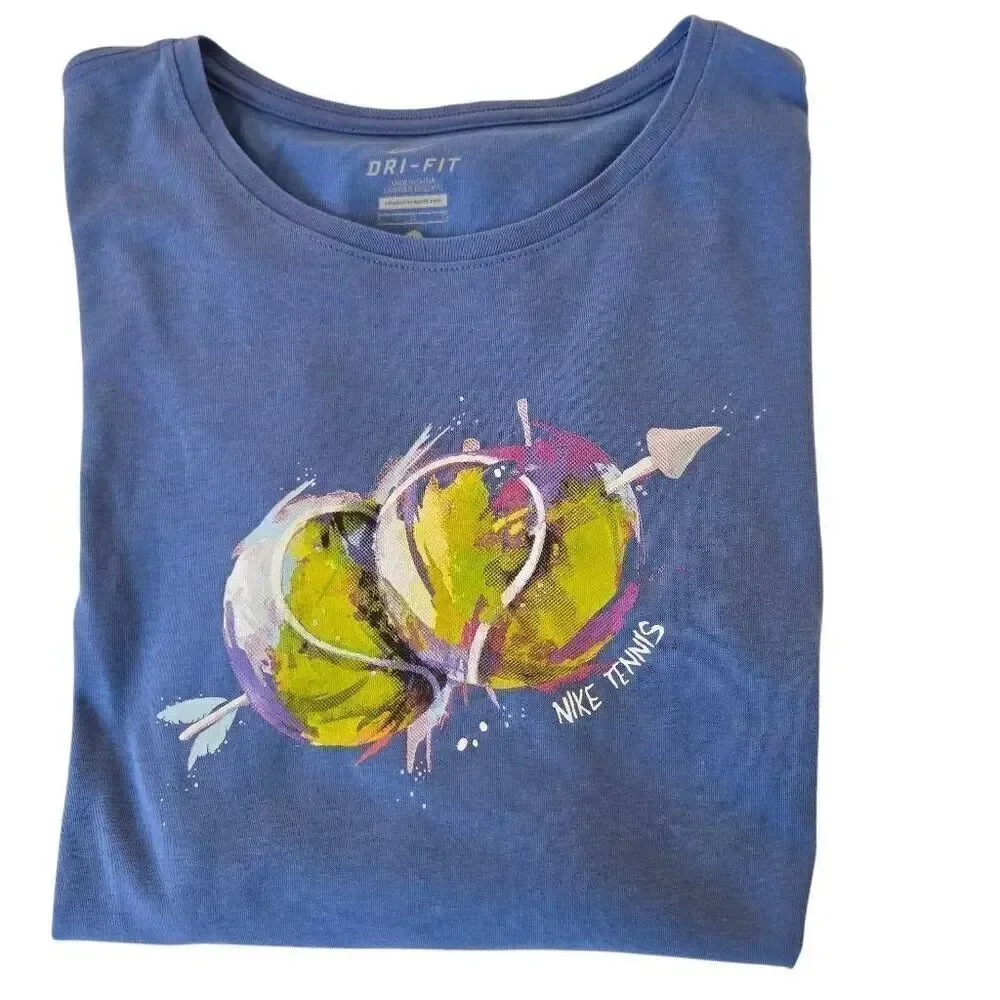 Nike Womens Dri Fit Long Sleeve Tennis Ball Graphic Tee Shirt Size Large